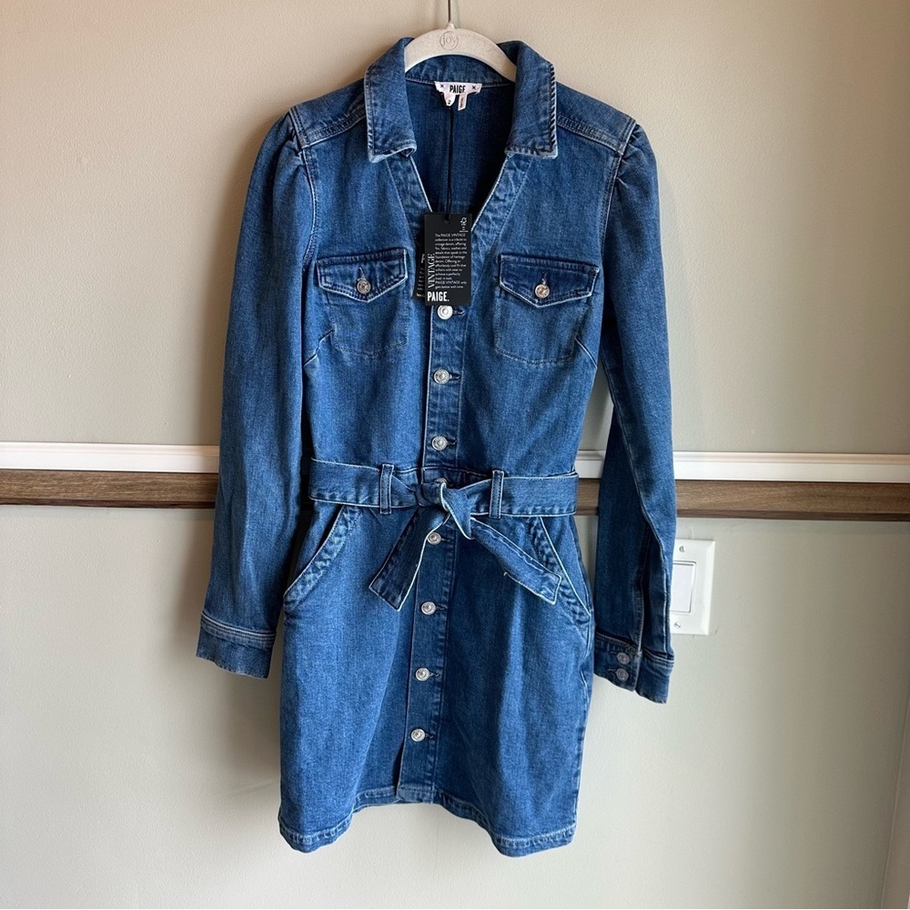 Paige Long Sleeve Mayslie Denim Mini Dress Button Down Belted​​